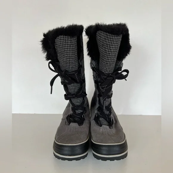 Sorel Women's Tivoli Mid-Calf Quarry Black Houndstooth Snow Winter Boots, size 7 - Picture 2 of 11